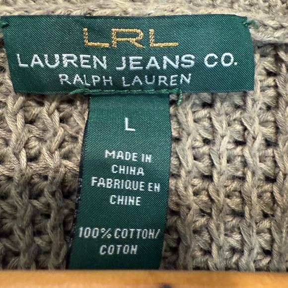 Lauren Ralph Lauren Shawl Henley Cardigan Sweater Womens Large Tan‎ Knit Crochet - Picture 6 of 12